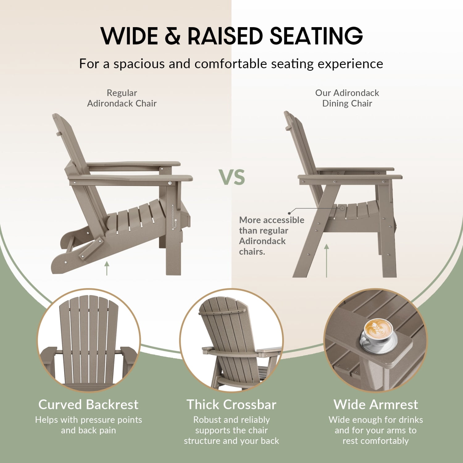 WestinTrends Dylan Outdoor Dining Chair – All-Weather Poly Lumber Adirondack Patio Chair, High Back, 330 lb Capacity, Weathered Wood