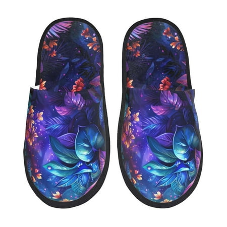 

Fuzoiu Magic Colorful Forest Leaves Print Unisex Furry Slippers Plush Indoor Shoes Trendy House Slippers Anti-Skid EVA Sole House Shoes for Home Office and Travel -Medium
