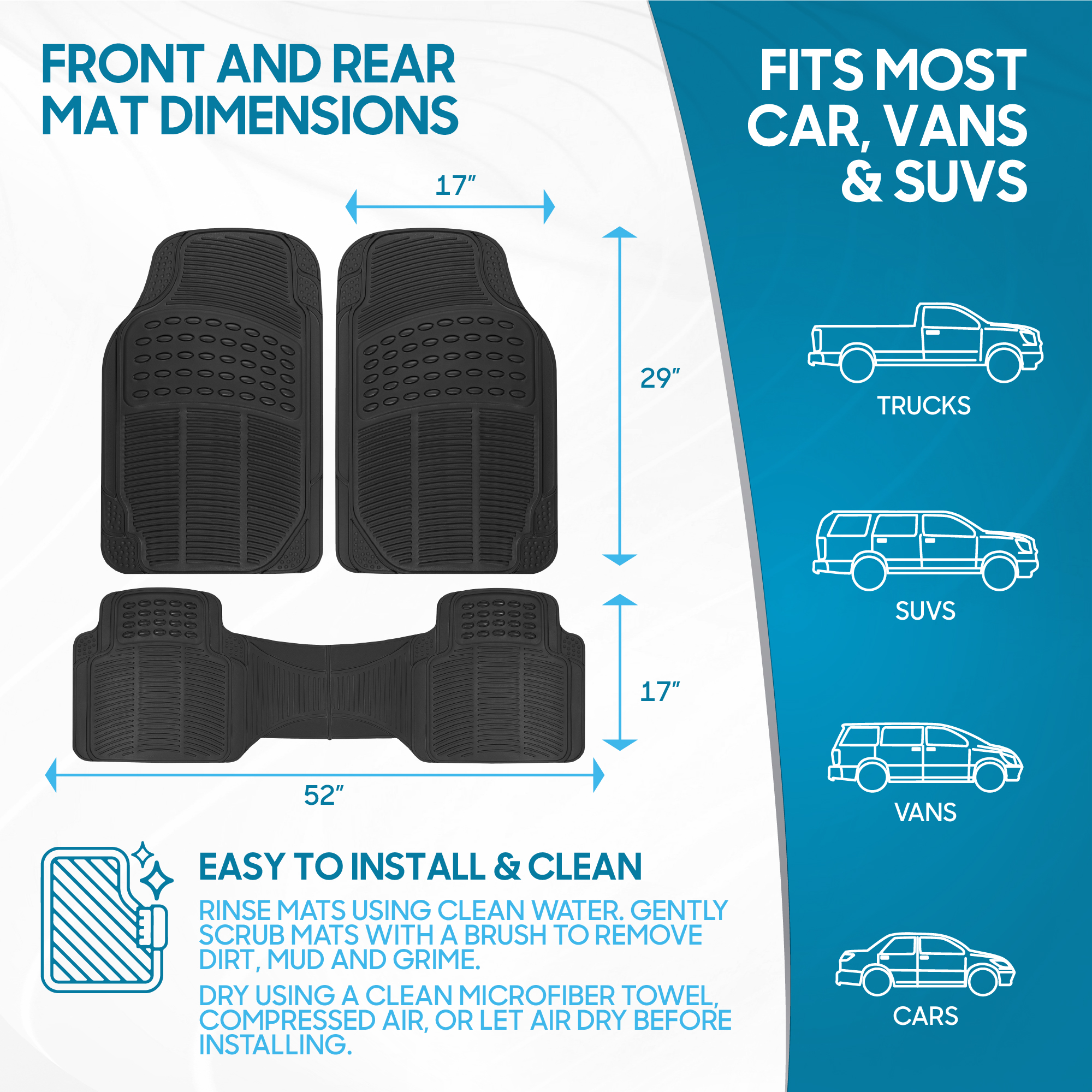 BDK DuraChannel All-Weather Rubber Car Floor Mats, Black, Trim-to-Fit photo 6