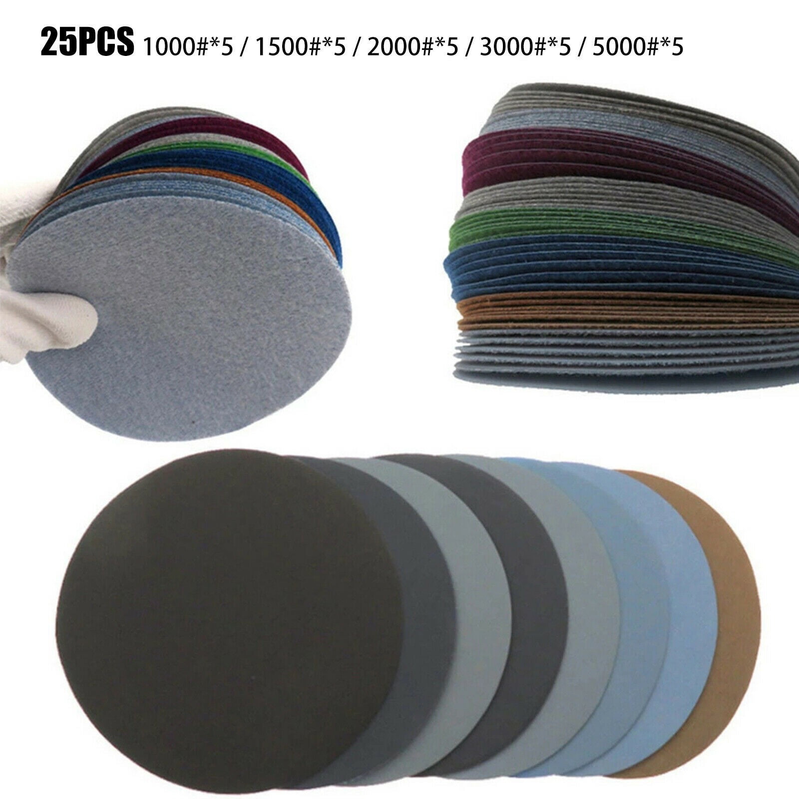 25X 1000-5000 Grit Wet/Dry Hook&Loop Sanding Discs Mixed Orbital Sandpaper 3"