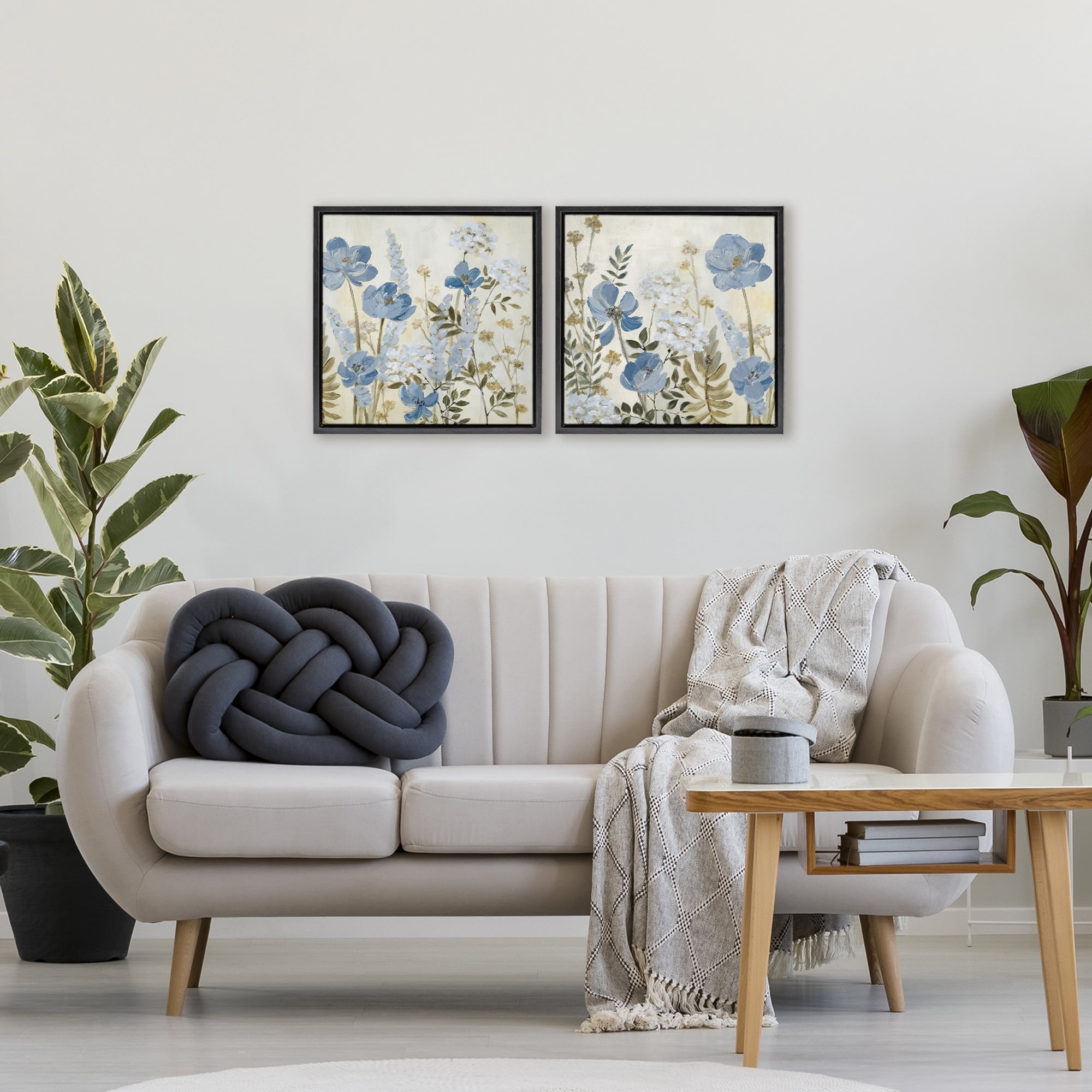 Stupell Industries Blue Peaceful Garden 2 Piece Black Framed Floater Canvas Set, design by Lanie Loreth