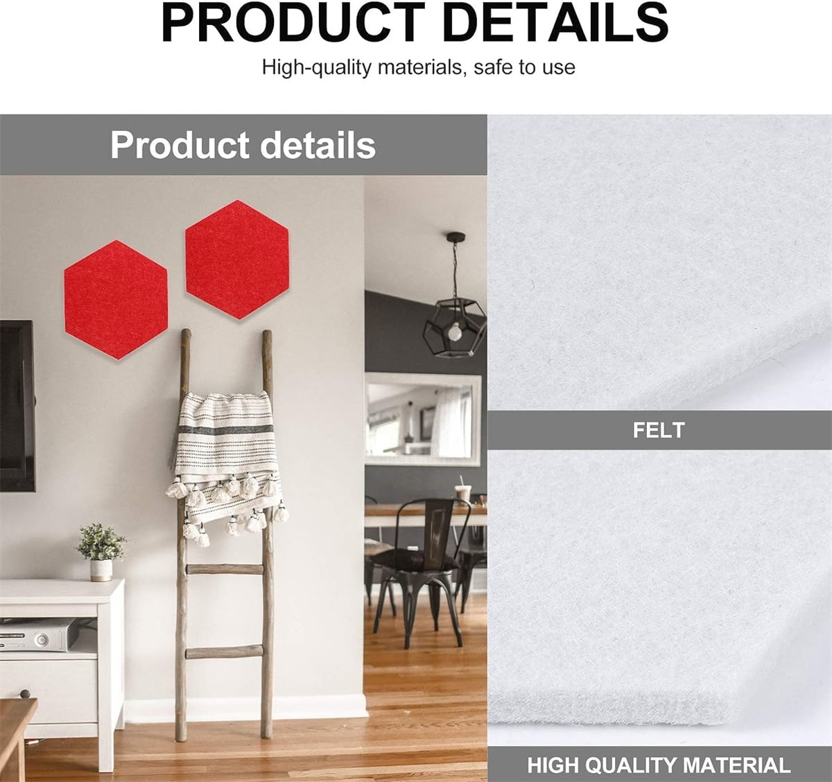 Bexikou 6 Pcs Felt Hexagon Wood Bulletin Board for Walls with 200 Pushpins,Lightweight Self Adhesive Felt Pin Cork Board Tiles for Display Paste Notes Photos Memos Wall Office Decor,Red