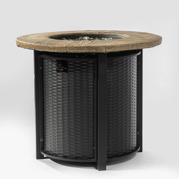 30" 50000 BTU Propane Fire Pit Table Black Wood Grain Patio Heater