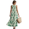 thumbnail image 2 of Xixirimido Green Cactus Print Linen Summer Dresses for Women Sleeveless A-line Flowy Maxi Dresses Casual Beach Vacation Sundresses with Pockets, Medium, 2 of 7