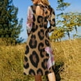 thumbnail image 5 of Pink Lilies Leopard Print Background Women's 3/4 Sleeve Dresses Elegant A-Line Midi Dress Flare Summer Casual Sundress, 5 of 9