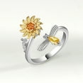 thumbnail image 2 of Womens Adjustable Rotating Sunflower Ring Zircon Inlaid Copper White Color Plated Durable Fashion Jewelry Gift, 2 of 8