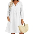thumbnail image 2 of Levmjia Womens Solid Cotton Linen Midi Dress V Neck Button Long Sleeve Loose Casual Shift Dress Lightweight Breathable Dress Daily Vacation Casual Outdoor, 2 of 7