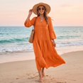 thumbnail image 4 of CIENVNSTG Summer Dresses for Women 2026 Vacation Long Sleeve Maxi Dress V Neck Button Down Flowy Tiered Ruffle Shirt Dress Summer Casual Long Dresses Red 2XL, 4 of 6