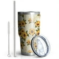 thumbnail image 2 of 30oz Beige Sunflower Pattern Tumblers Stainless Steel Tumbler with Lid and Straw,Vacuum Insulated Double Wall Travel Tumbler Cups Mug with Cleaning Brush for Coffee,Tea, 2 of 7