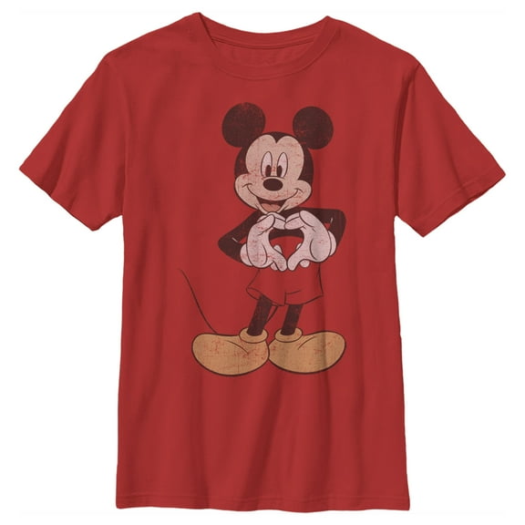 Boy's Mickey & Friends Distressed Heart  Graphic Tee Red Medium