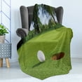 thumbnail image 4 of Golf Soft Flannel Fleece Blanket, Golf Ball Close to the Hole Stroke Play Recreational Activity Leisure Sports, Cozy Plush for Indoor and Outdoor Use, 50" x 60", Green White Caramel, by Ambesonne, 4 of 5