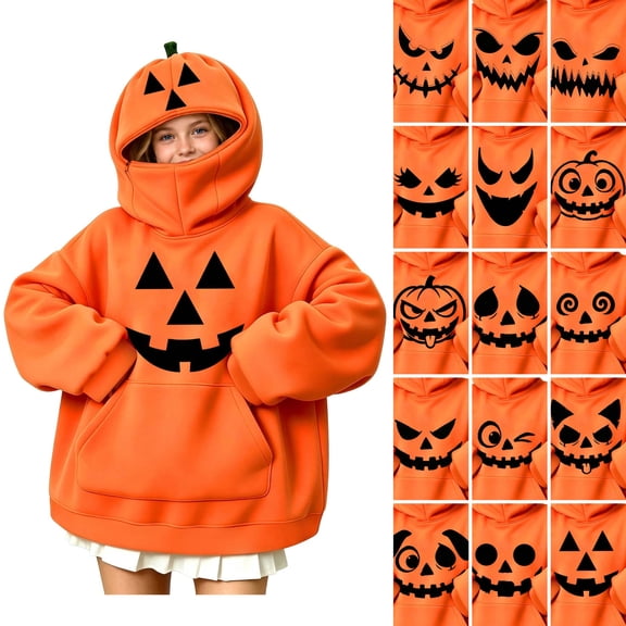 Sentuca Teen Hoodies Halloween Innovation Pumpkin Playful Prints Sweatshirts with Pocket Long Sleeve Warm Party Girls and Boys Clothes Size 15Y