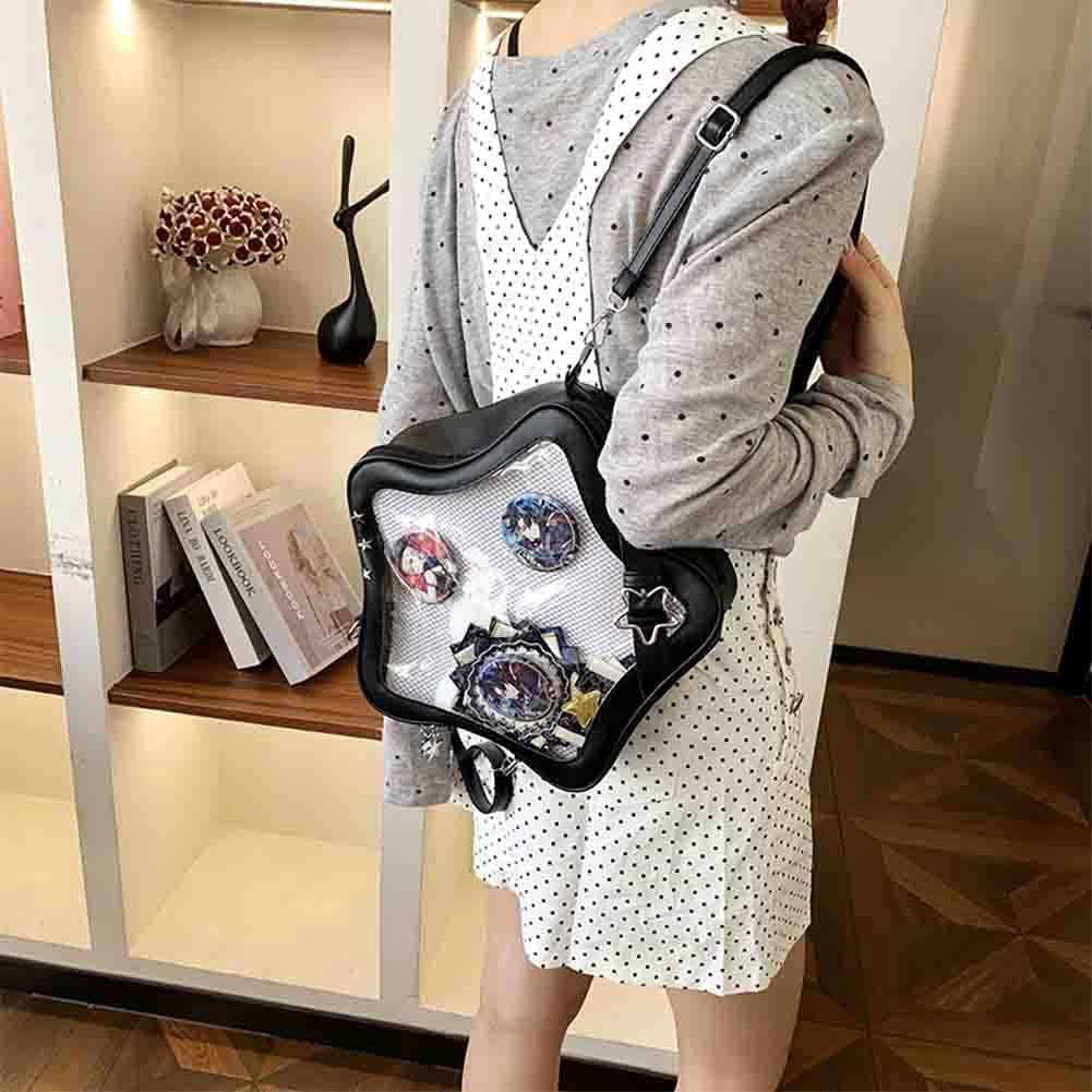 Baguery Ita Bag Star Shaped Purse - PU Leather Cute Clear Crossbody Bag, Kawaii Pin Display Shoulder Bag (Bare Bag)​
