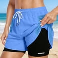 thumbnail image 2 of SOFTCCLO Shorts for Women Solid Color Drawstring Casual Shorts Loose with Lining Summer Womens Shorts Blue XXL, 2 of 10