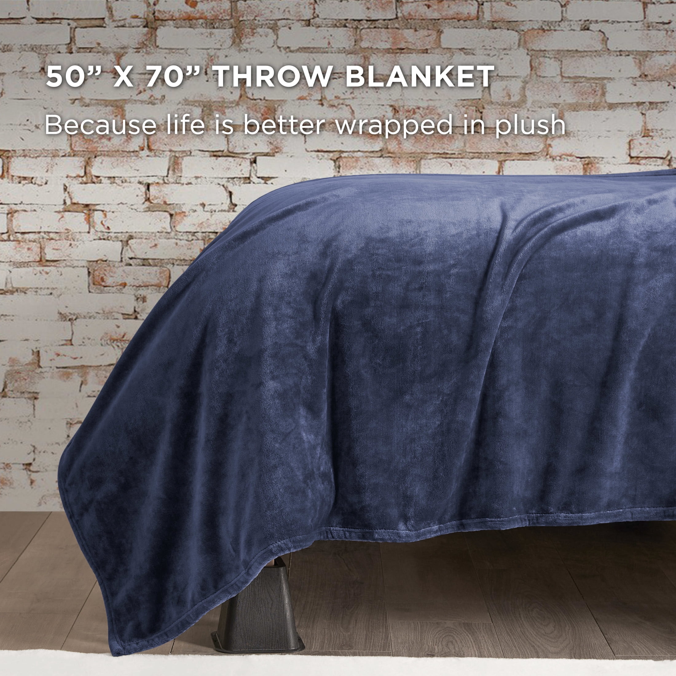 The Sheet Lab Solid Plush Microfiber Throw Blanket, Vintage Blue Indigo, 50" x 70"
