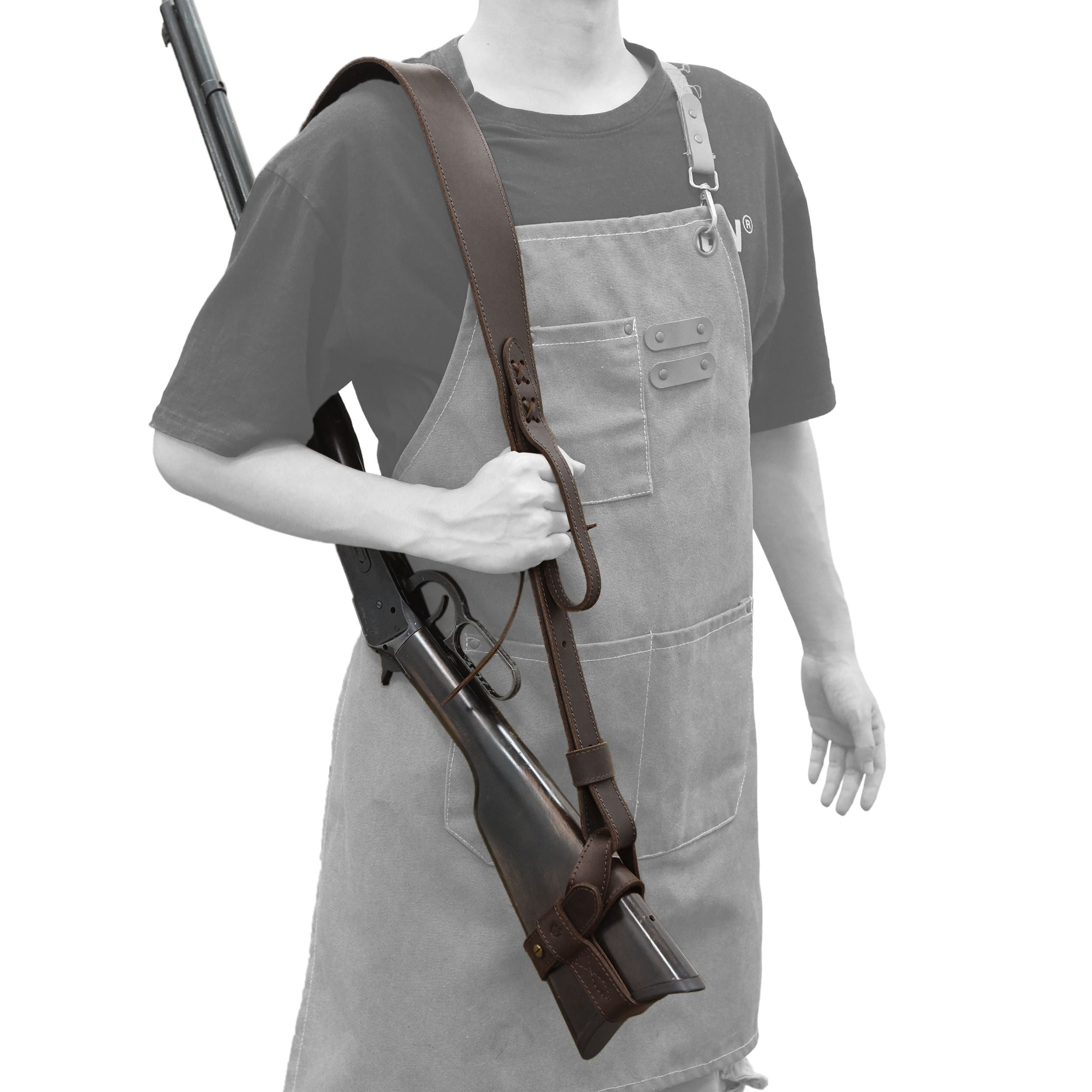 1 Suit Full Leather Rifle No Drill Harnessed Buttstock Holder Cover , Barrel Mount with Leather Gun  Sling