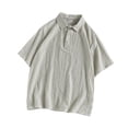 thumbnail image 1 of Camiseta de Manga Corta Casual de Color Sólido Girado Cuello Medio Botón para los Hombres, Material de Lino Transpirable para el Uso Diario Al Aire Libre, 1 of 5