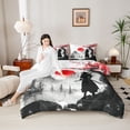 thumbnail image 4 of Castle Fairy Teenagers Japanese Samurai Full Size Comforter Sets,Black Red Bedding Sets, 4 of 8