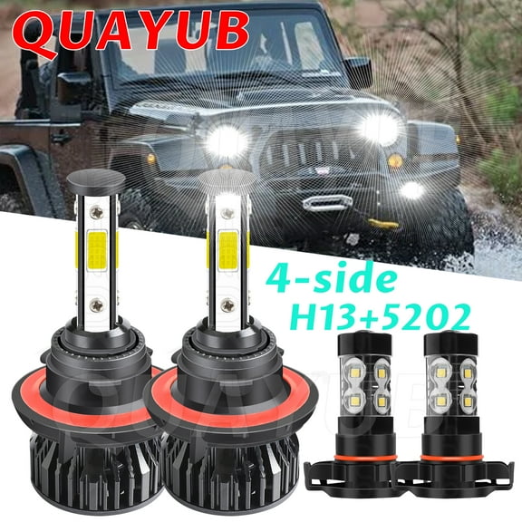 Fit For Jeep Wrangler 2010-2020 2021 LED Headlight Hi/Lo Beam Fog Light 4x Bulbs