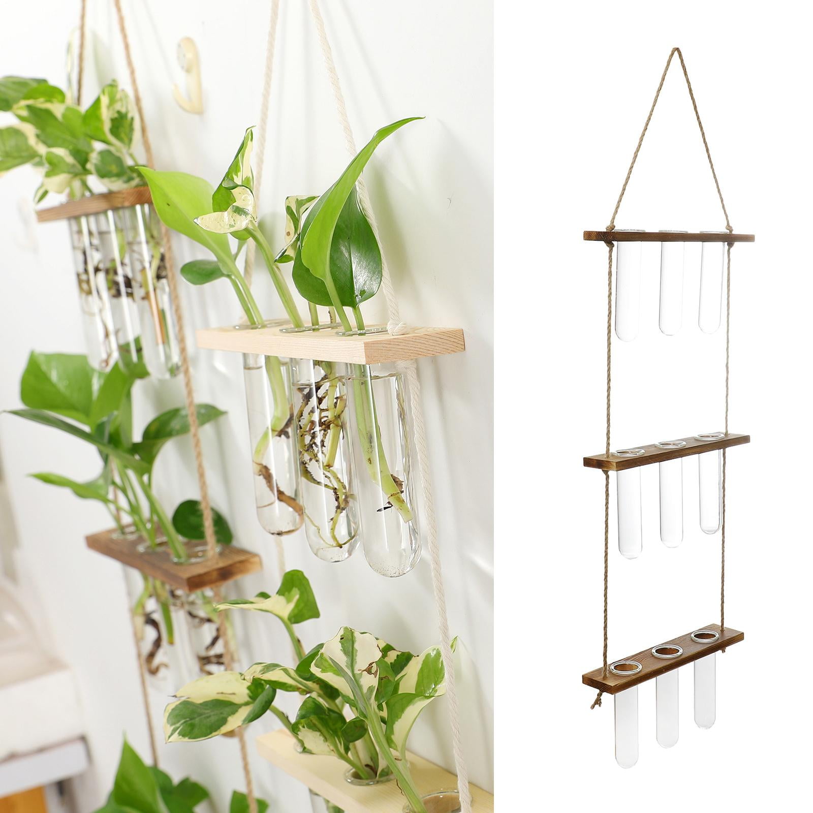 Plant Vase Test Tube Vase Wood Wall Hanging Planter - Rustic Wood