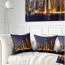 Designart New York Skyline at Night - Cityscape Photo Throw Pillow - 18x18