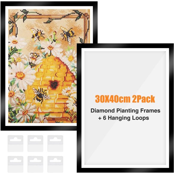 shiyou-New 2Pack Diamond Painting Frames for 30x40cm Canvas, Magnetic Art Frame Self-Adhesive With Hooks for Wall Window Door (Black)