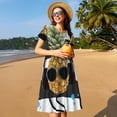 thumbnail image 4 of Fotbe Pineapple With Black Glasses Pattern Dress Casual Womens Fashion Short Sleeve Maxi Dress T Shirt Dress Striped Long Color Block Maxi Dress, 4 of 6
