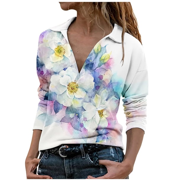 Blusa informal con estampado de manga larga y cuello vuelto para mujer a la moda Fridja fjkfkj8023