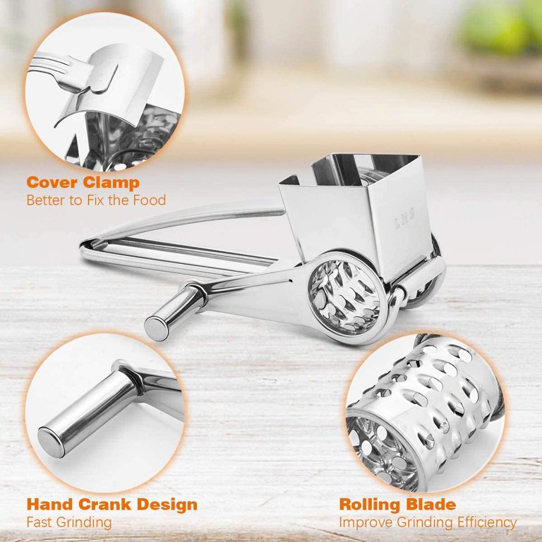 Cheese Grater With Handle, Rotary Cheese Grater, Manual Stainless Steel Cheese  Shredder For Hard Cheese, Chocolate, Durable