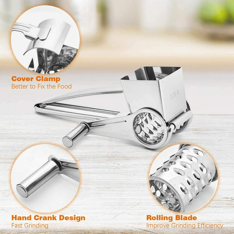 LHS Hand-Cranked Rotary Cheese Grater, Stainless Steel Slicer Shredder, Multi  Kitchen Tool 