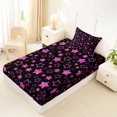 thumbnail image 2 of Manfei Sparkle Stars Printed Fitted Sheet Full,Kawaii Cartoon Themed Bed Set,Black Pink,3-Piece, 2 of 4