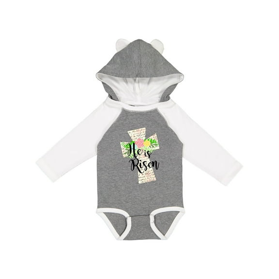 Inktastic He is Risen Cross with Script and Flowers Boys or Girls Long Sleeve Baby Bodysuit