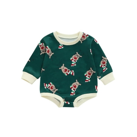 

IZhansean Infant Newborn Baby Girl Boy Christmas Romper Cute Deer Print Long Sleeve Jumpsuit Autumn Clothes Green 12-18 Months