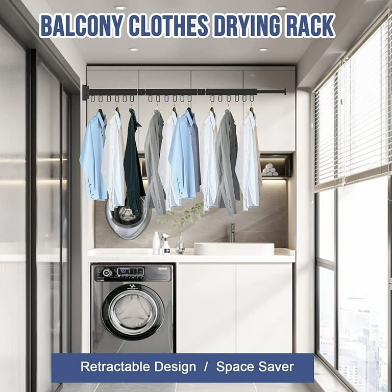 Retractable Clothes Drying Rack Tri Fold Laundry Wall Mounted