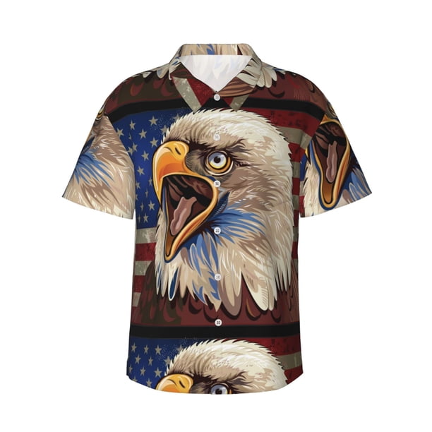 Fotbe Eagle With USA Flags Camisa Hawaiana para Hombre Unisex – Camisa Casual de Verano con Botones de Manga Corta de Algodón y Lino,3X-Large