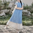 thumbnail image 4 of  New Chinese Style Linen Tencel Breathable Full Cardigan Artistic Blue Summer Cheongsam Skirt Suit Tide, 4 of 5