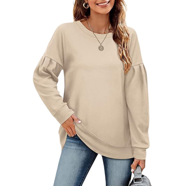 Sudadera Sudaderas básicas para mujer, estilo informal, cuello redondo, sudaderas lisas, traje de calle Ygjytge Beige T L para Mujer