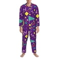 thumbnail image 3 of Honeii Retro 80s Style Pattern Mens Pajamas Set,2pcs Men's Lounge Long Sleeve Sleep Shirt and Pajama Bottoms Sleepwear Set,Mens Pjs Sets-Large, 3 of 7