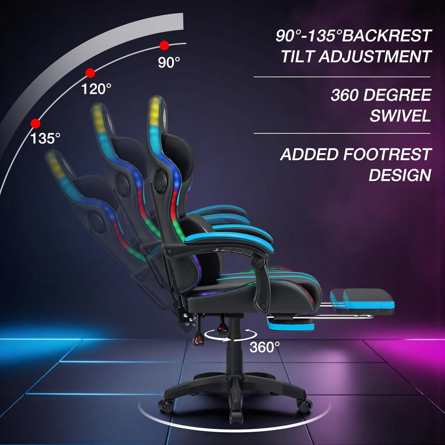 HOFFREE Massage Gaming Chair with Speakers, Leather Game Chair with Bluetooth and Music Rhythm RGB Lights, Big and Tall Gamer Chair with Footrest for Adults, Ergonomic Video Game Chair with Headrest