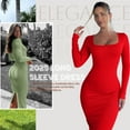 thumbnail image 4 of OQQ Women's Long Sleeve Dress Square Neck Ribbed Bodycon Long Soft Dresses, 4 of 7