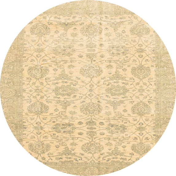 Ahgly Company Machine Washable Indoor Round Abstract Brown Gold Area Rugs, 4' Round