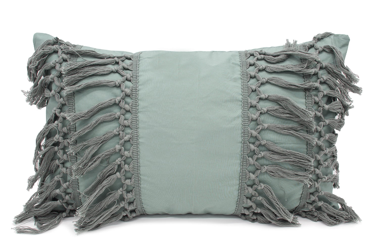 Stylish Fringe Tassels Decorative Cotton Throw Pillow (Sage Green, 12