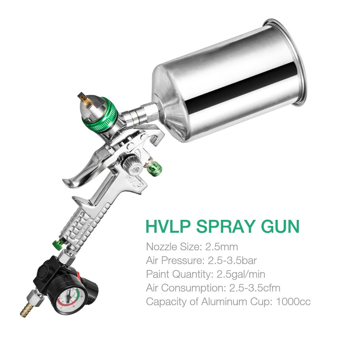 2.5mm HVLP Gravity Feed SPRAY GUN Kit w/Regulator Paint Primer Metal Flake Auto