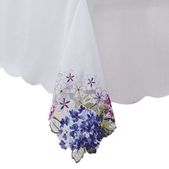 Newbridge Spring Hydrangea Square Embroidered Tablecloth, 52 x 52 Inch, Spring Cutwork Fabric Table Cloth
