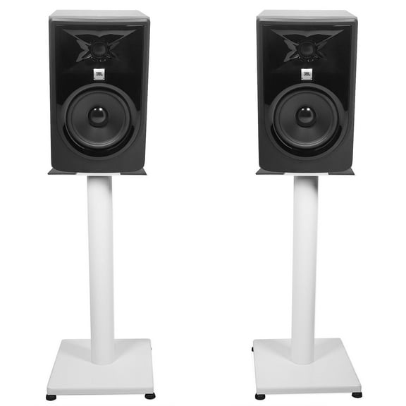 (2) JBL 305P MkII 5" Powered Studio Monitor Monitoring Speakers White 21" Stands