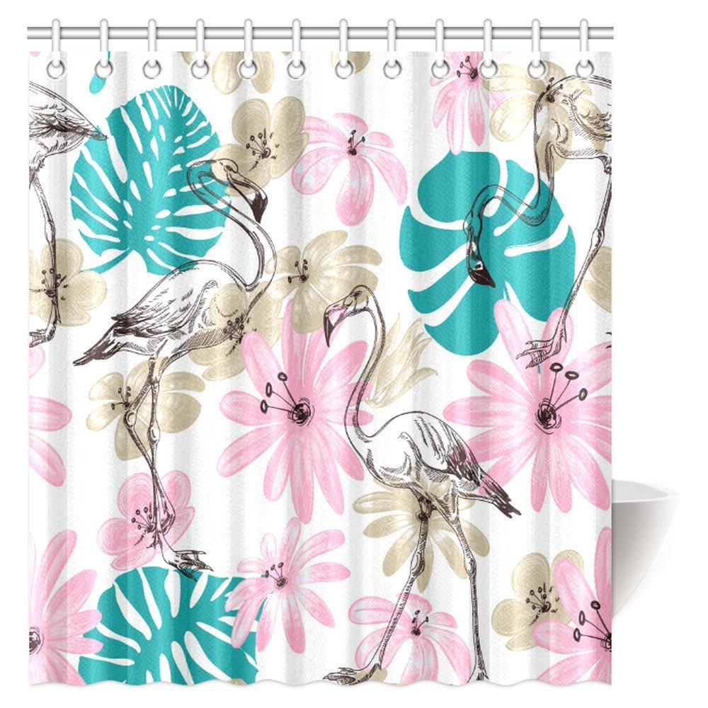 MYPOP Flamingo Shower Curtain, Geometric Flamingo Tropical Summer Party