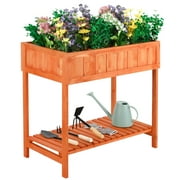 LAZY BUDDY Wooden Raised Garden Bed with Garden Tools Storage Shelf Elevated Planter Box Stand