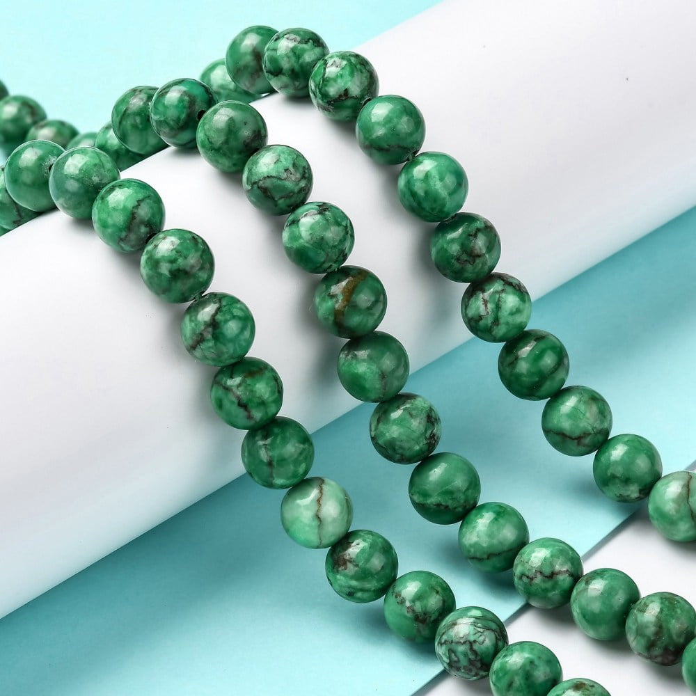 Natural Marble Beads Strands Round Dyed & Heated Green 8mm Hole: 1mm about 46pcs/strand 15 inch(38cm) DIY