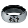 thumbnail image 2 of Tungsten Couple Family Two Child Holding Hands Band Ring 8mm Men Women Comfort Fit Black Dome Brushed Gray Polished, 2 of 4