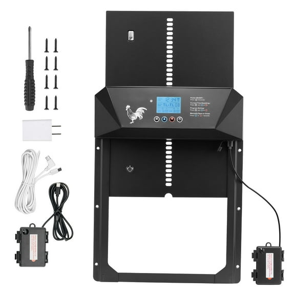 KFFKFF Automatic Chicken Coop Door, DC & Battery Operated with LCD Display, Light Sensor, Timer, Manual Control, Anti-Pinch Design, Sturdy Aluminum Alloy, Poultry Run Gate for Farms
